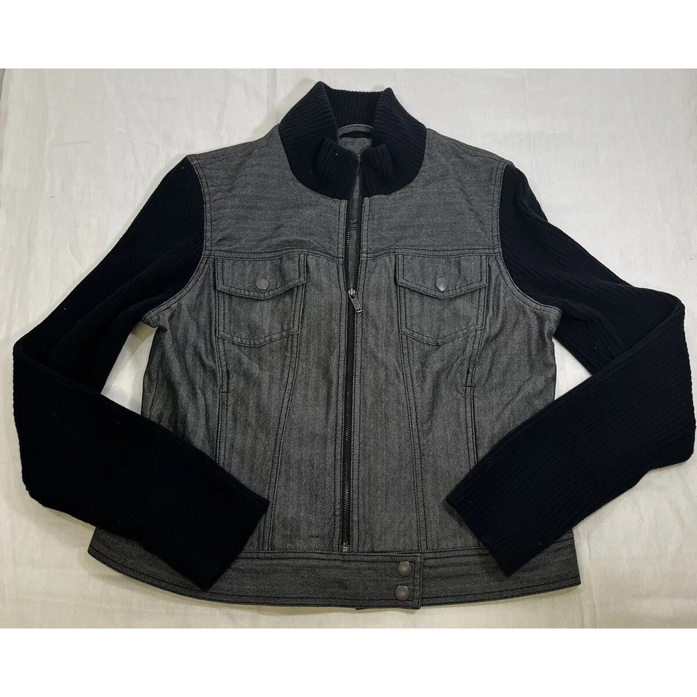 Liz Claiborne Womens Jacket Sweater Tweed Size M 36 Chest Button Up Black White